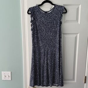 Navy Blue Floral Ruffle Sleeve Women's Dress